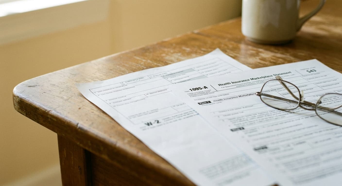 A balance scale weighing an employer building against a marketplace plan card