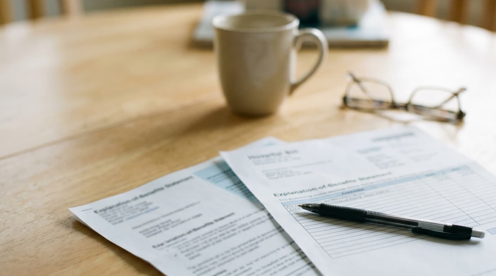 A medical bill and EOB statement with key sections highlighted