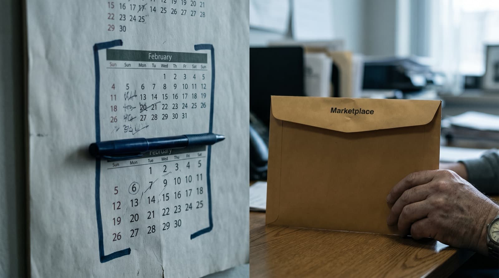 Calendar showing 2026 with a health insurance enrollment window highlighted