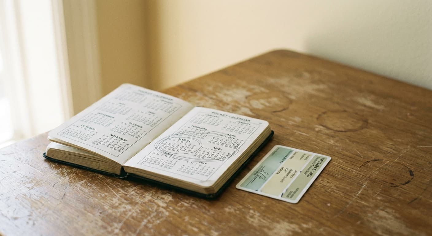 Calendar with a circled date and health insurance card