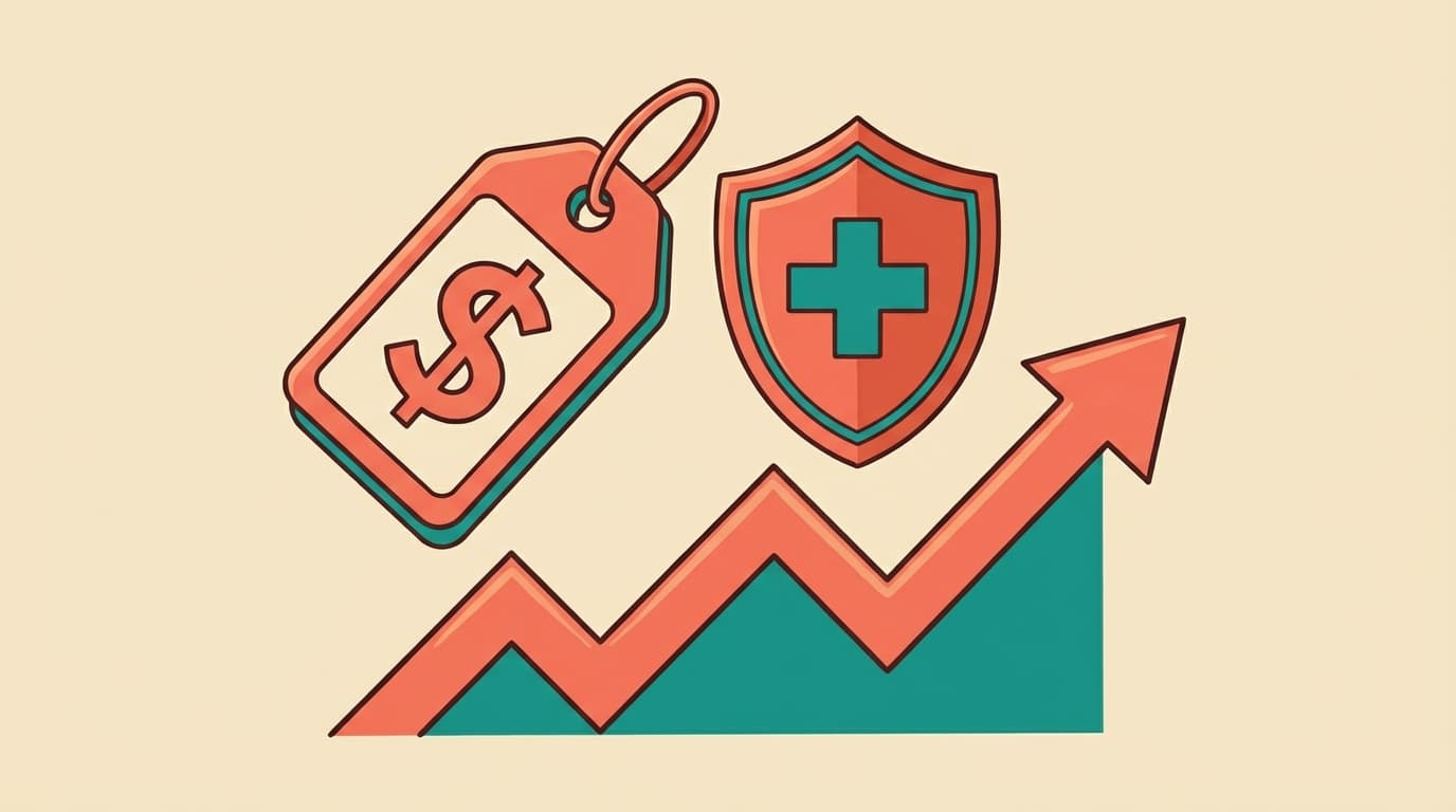 Illustration of a rising cost arrow next to a health shield