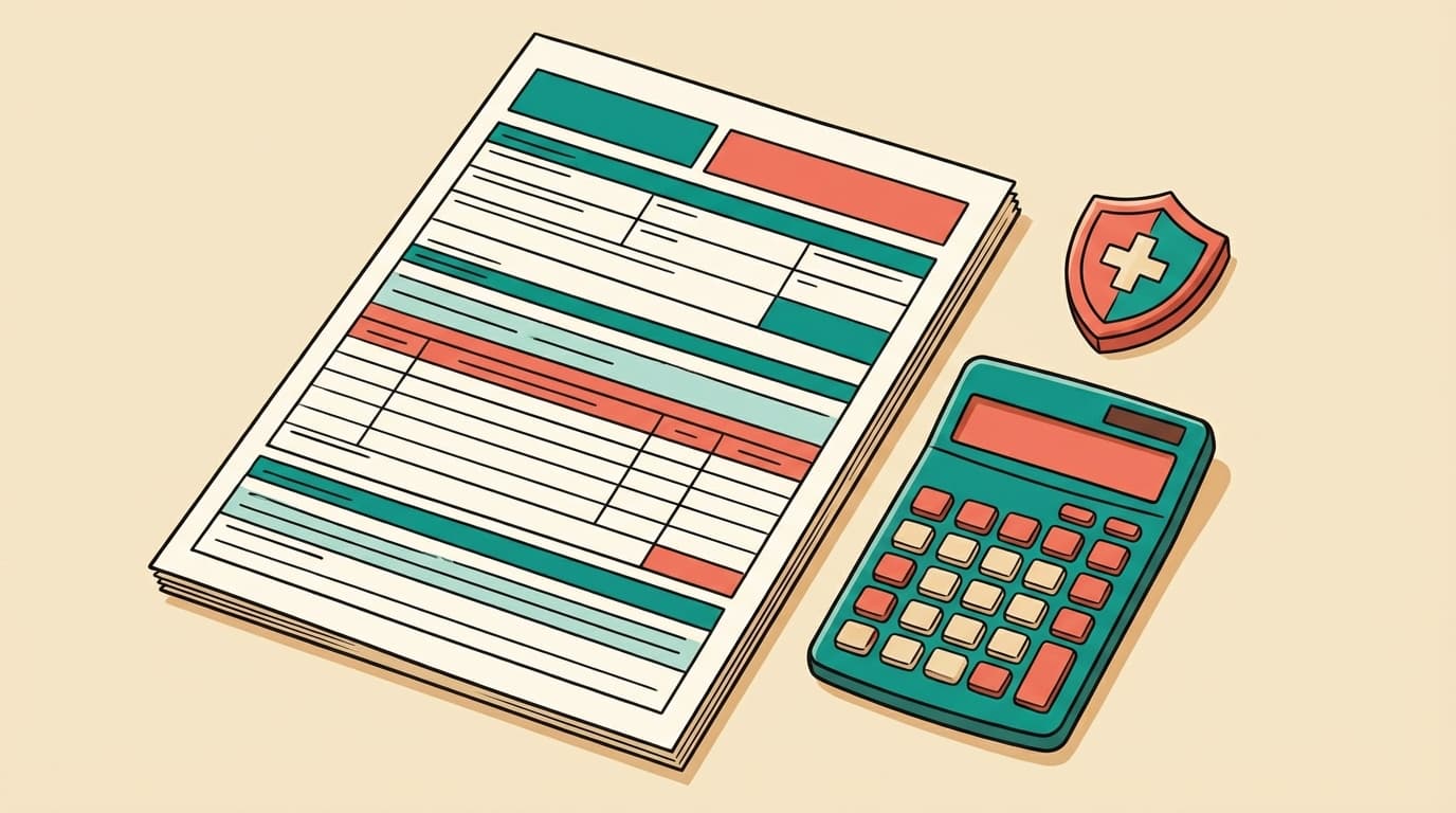 Tax documents and health insurance forms on a desk