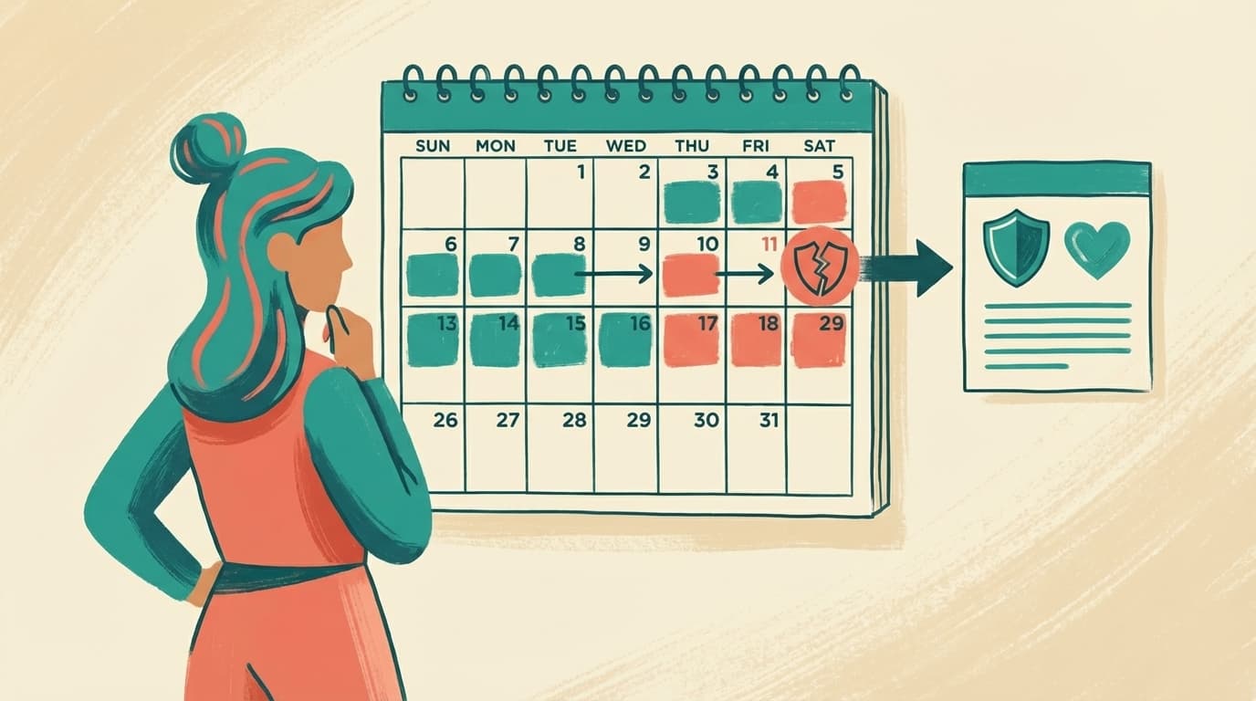 Calendar showing COBRA expiration date with a health insurance card and marketplace plans