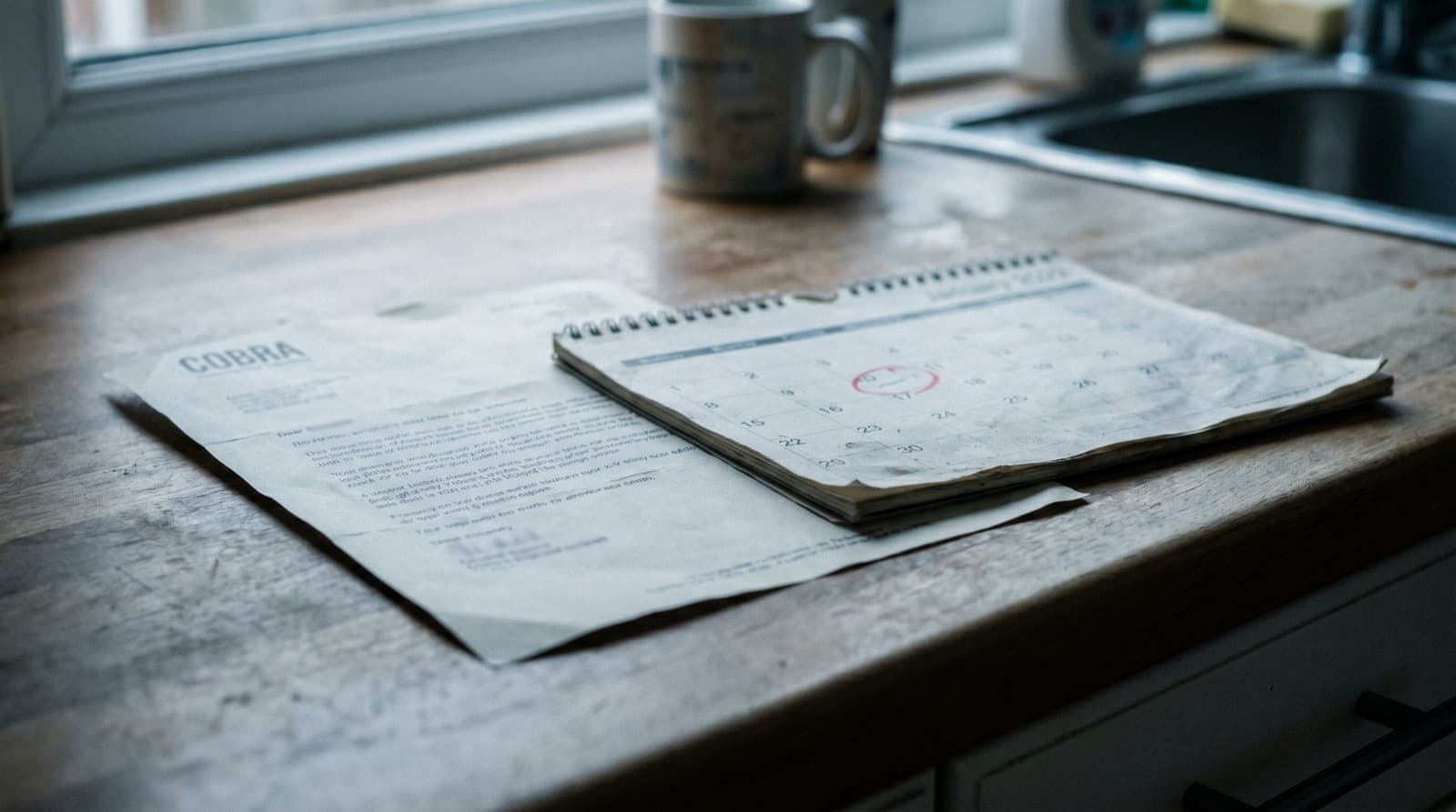 Calendar showing COBRA expiration date with a health insurance card and marketplace plans