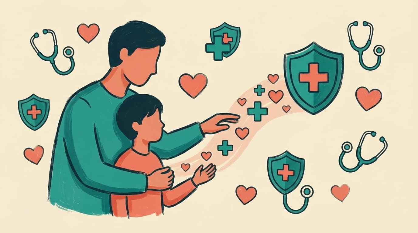 Family reviewing insurance paperwork together at a table