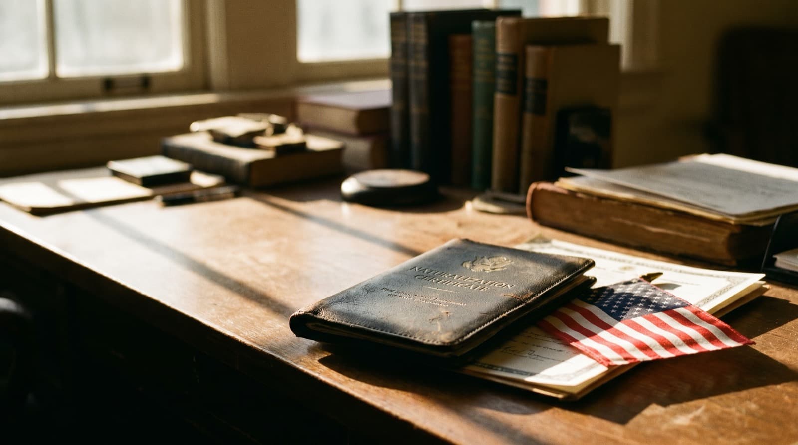 Person holding citizenship documents with a health insurance enrollment form