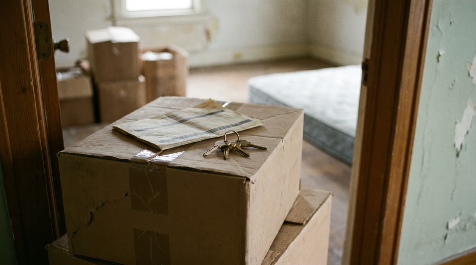 Moving boxes with a map of the United States and a health insurance card