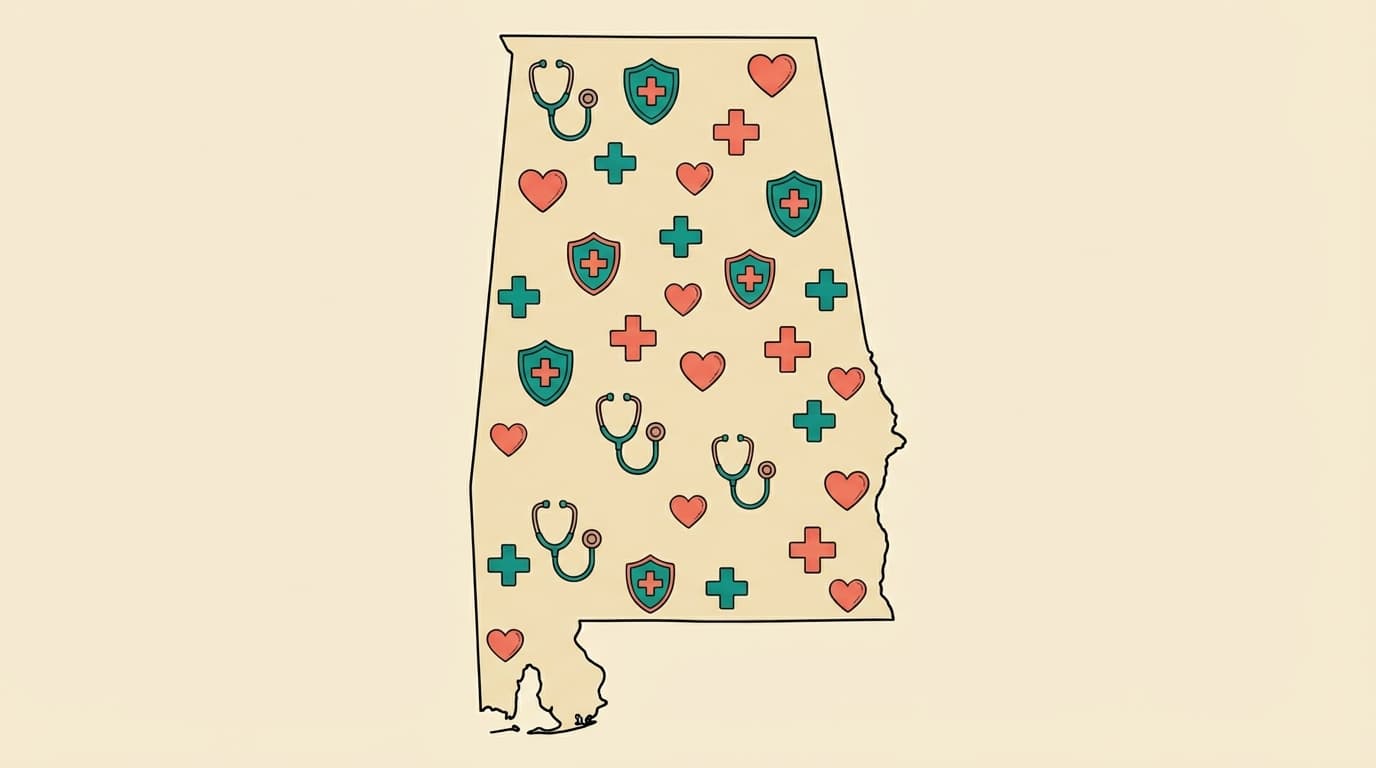 Alabama state outline with health icons