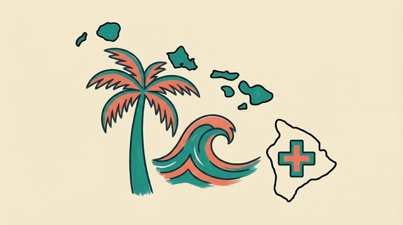 Hawaii state outline with health icons