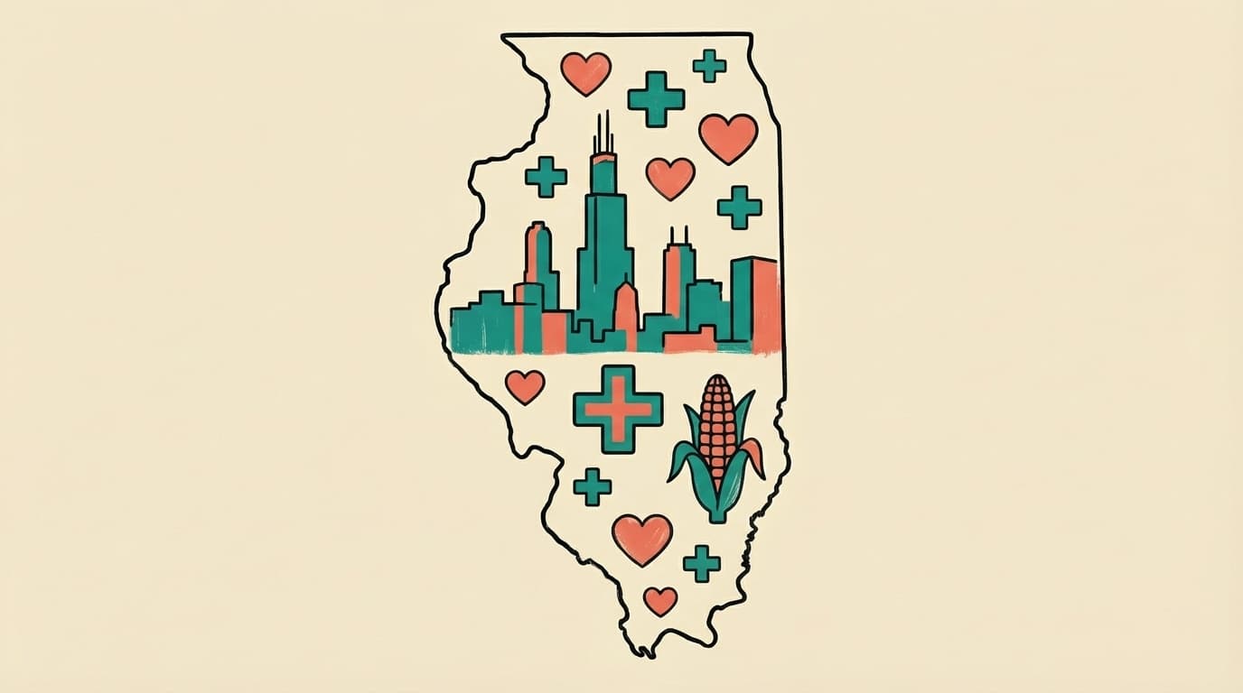 Illinois state outline with health icons
