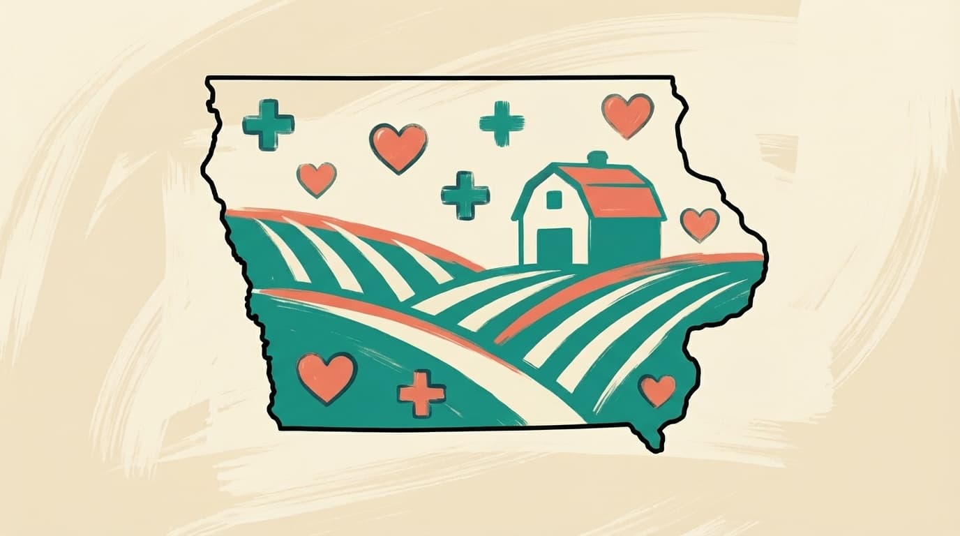 Iowa state outline with health icons