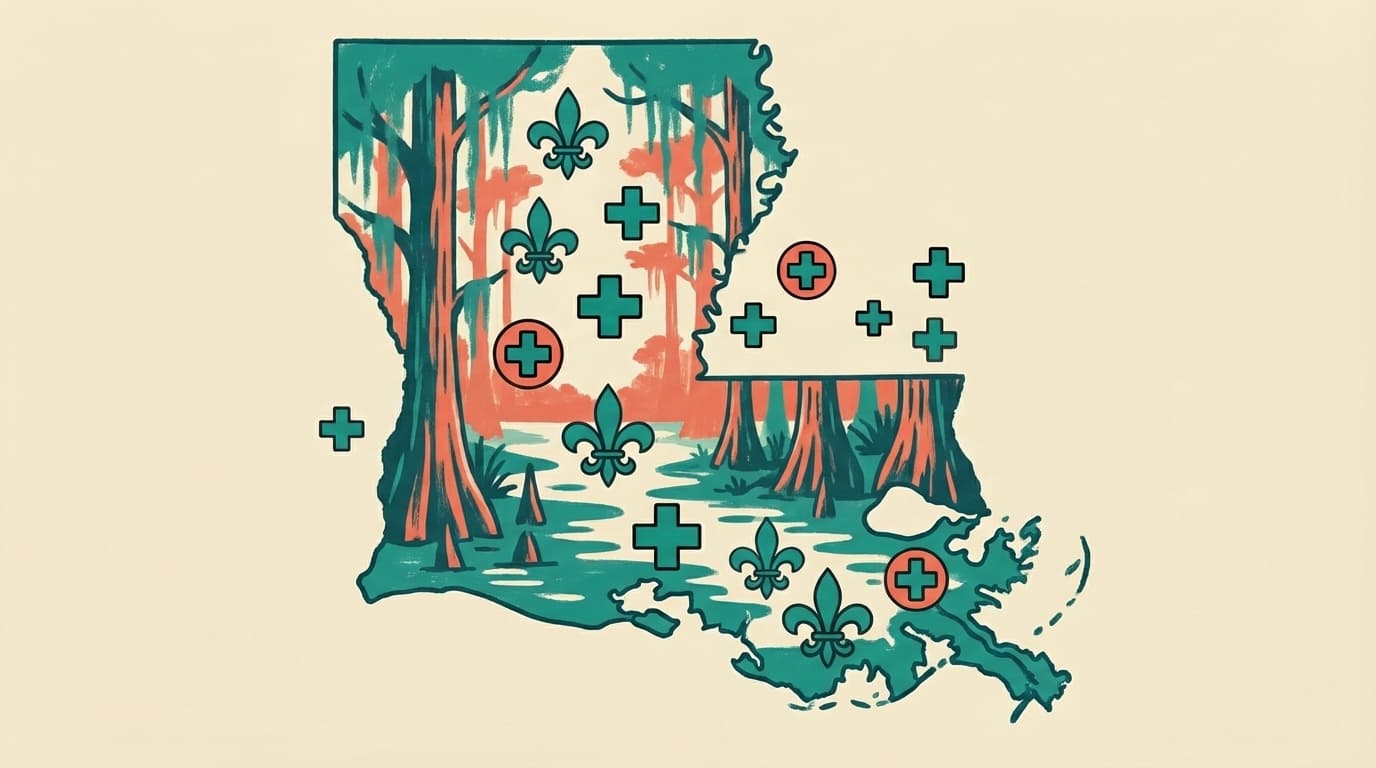 Louisiana state outline with health icons