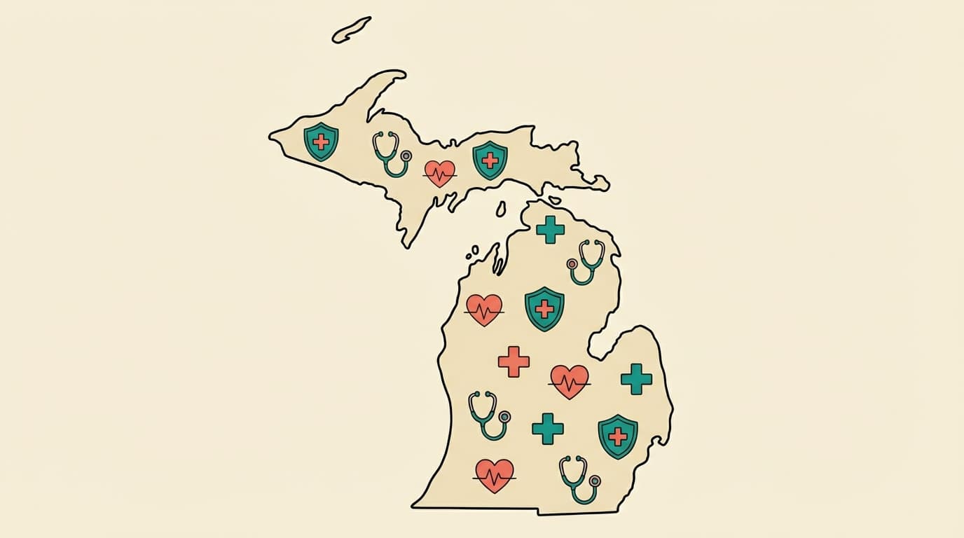 Michigan state outline with health icons