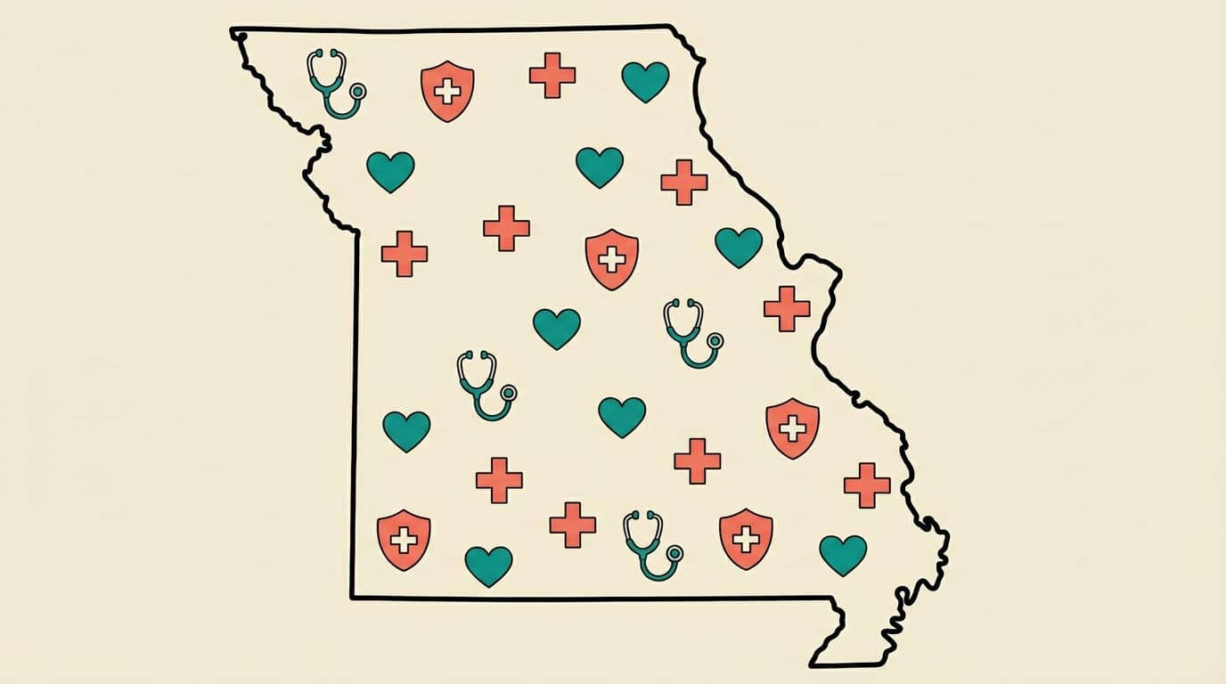Missouri state outline with health icons
