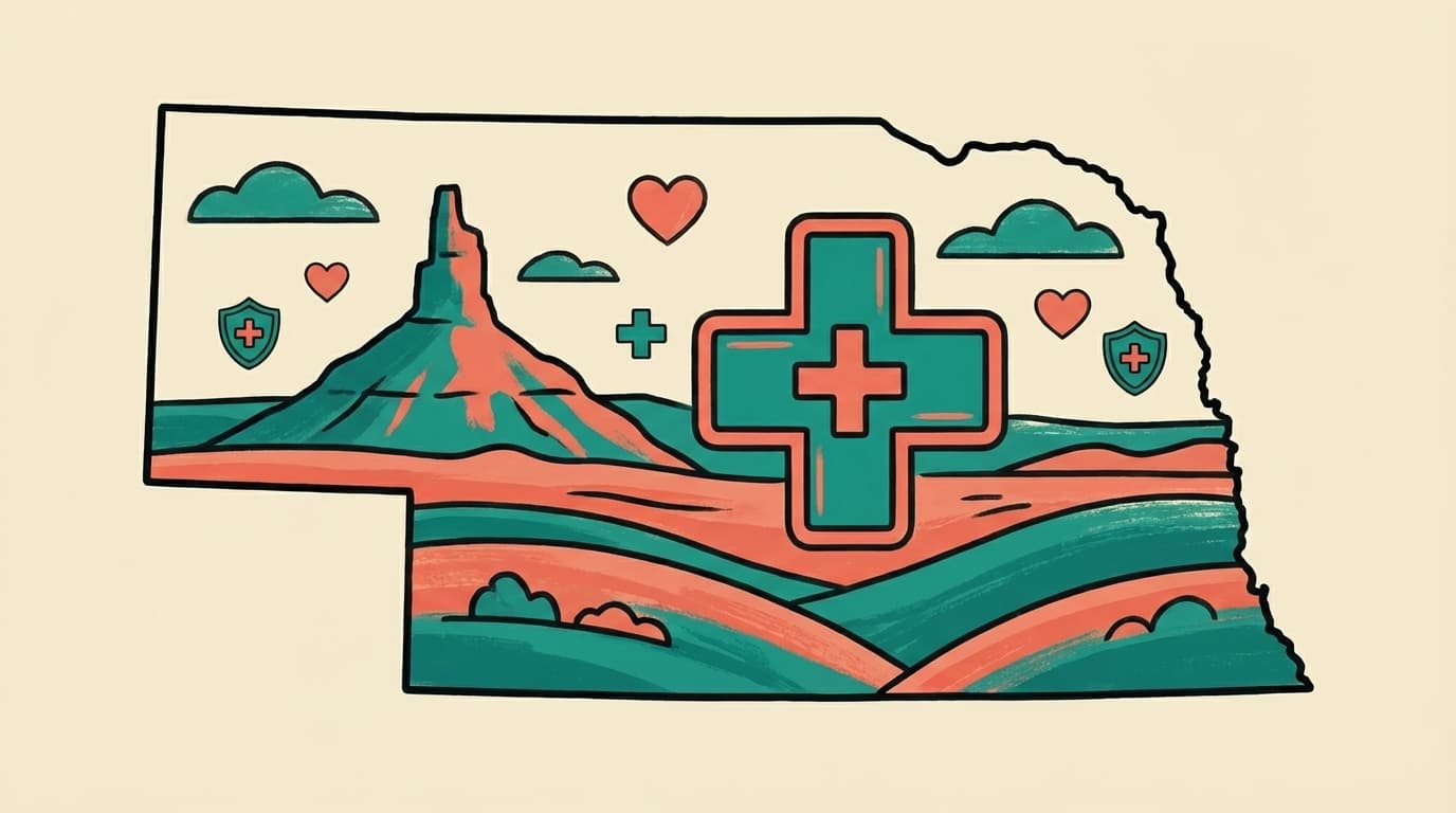 Nebraska state outline with health icons