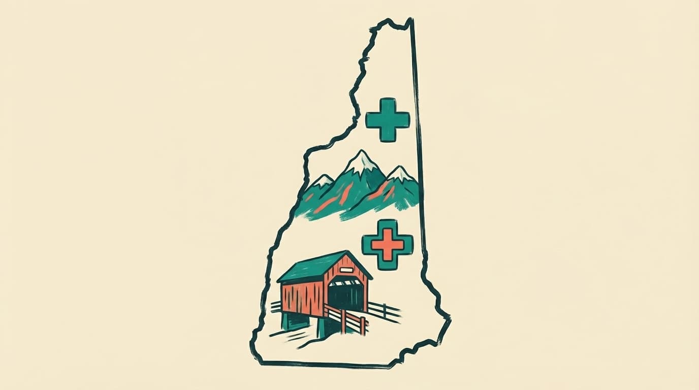 New Hampshire state outline with health icons