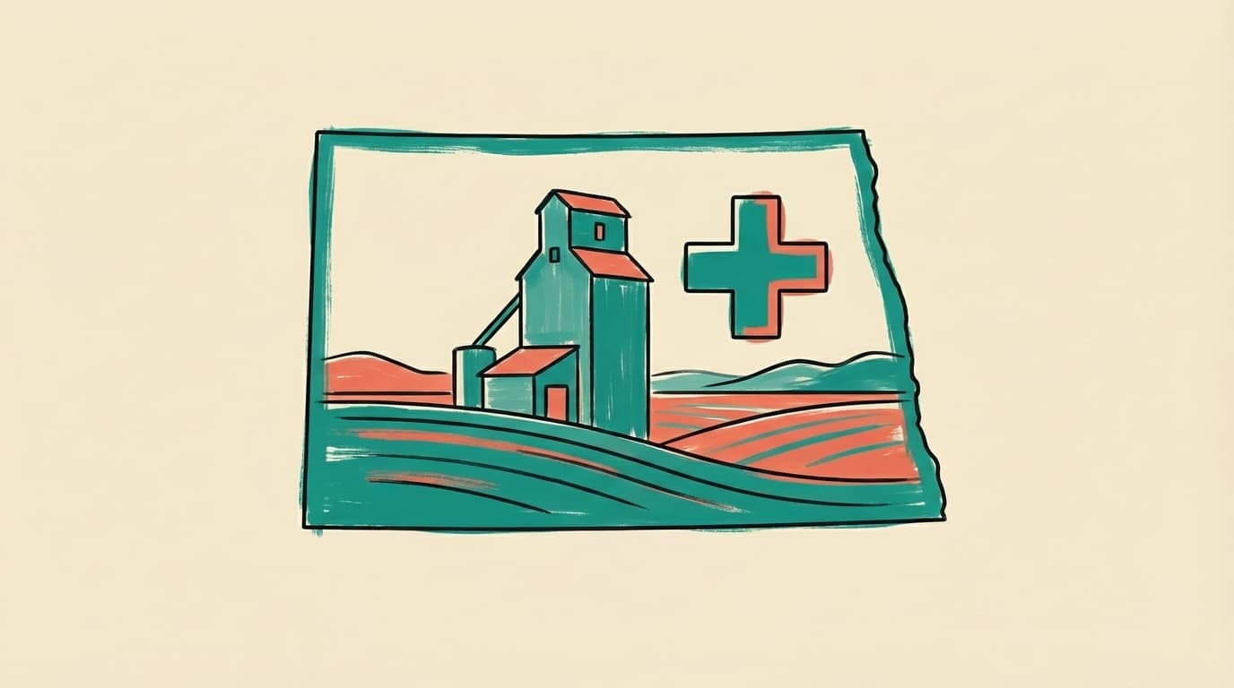 North Dakota state outline with health icons