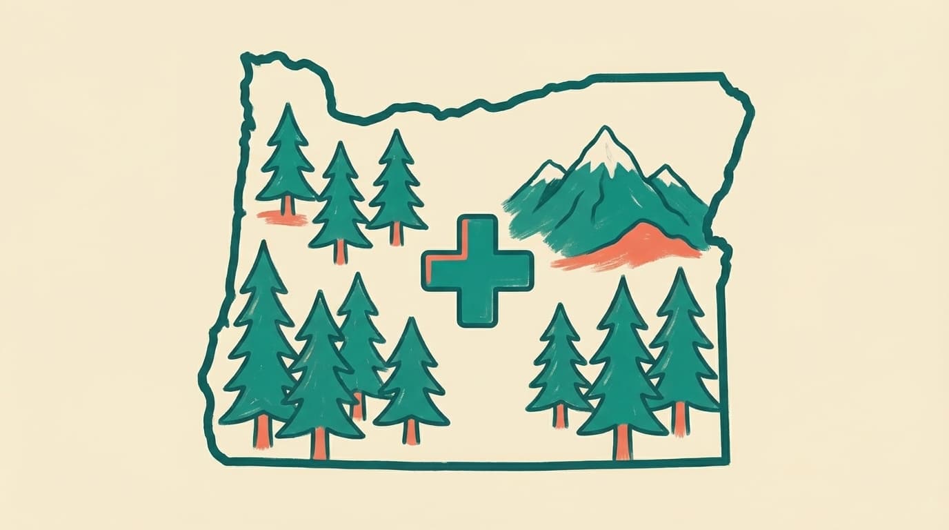 Oregon state outline with health icons