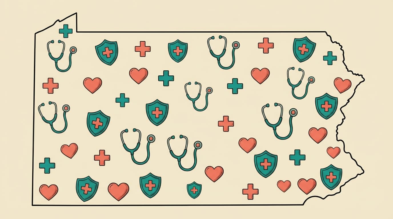 Pennsylvania state outline with health icons