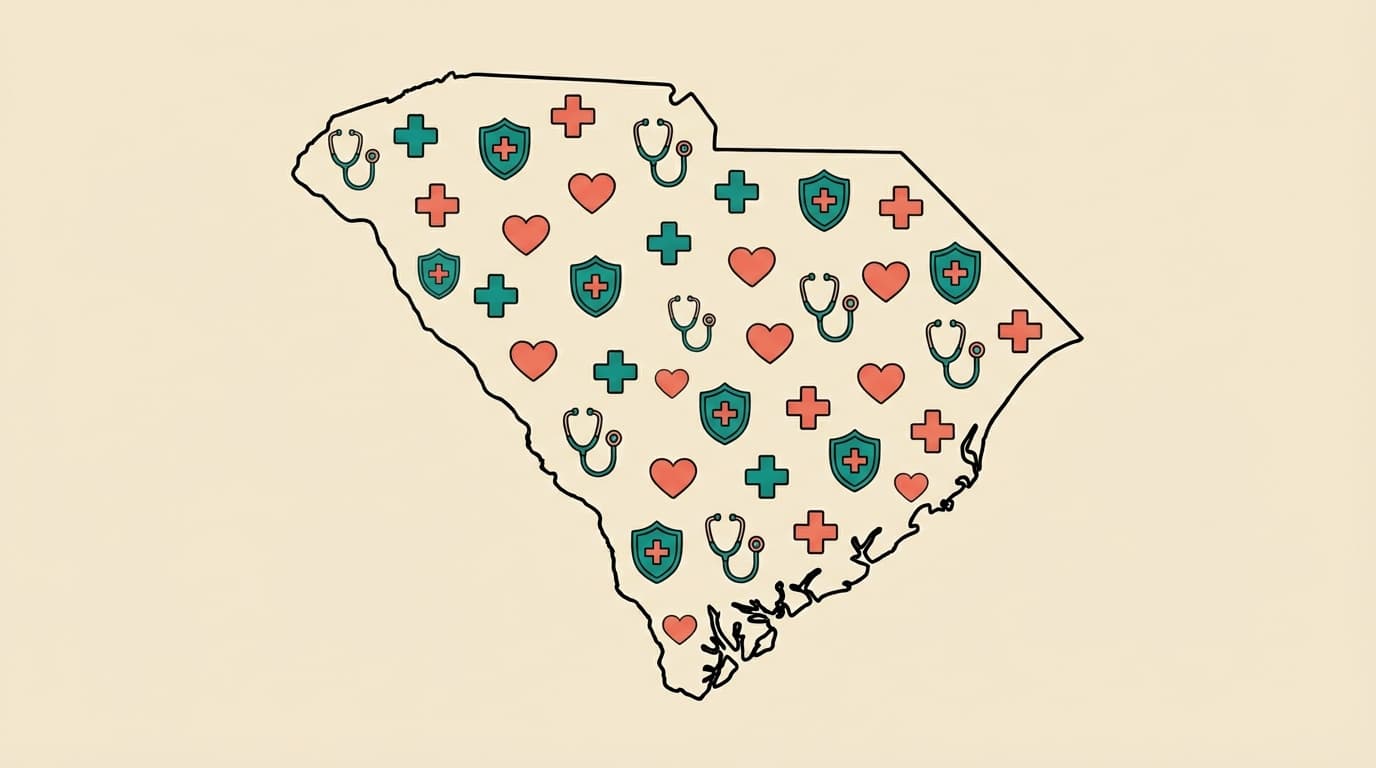 South Carolina state outline with health icons