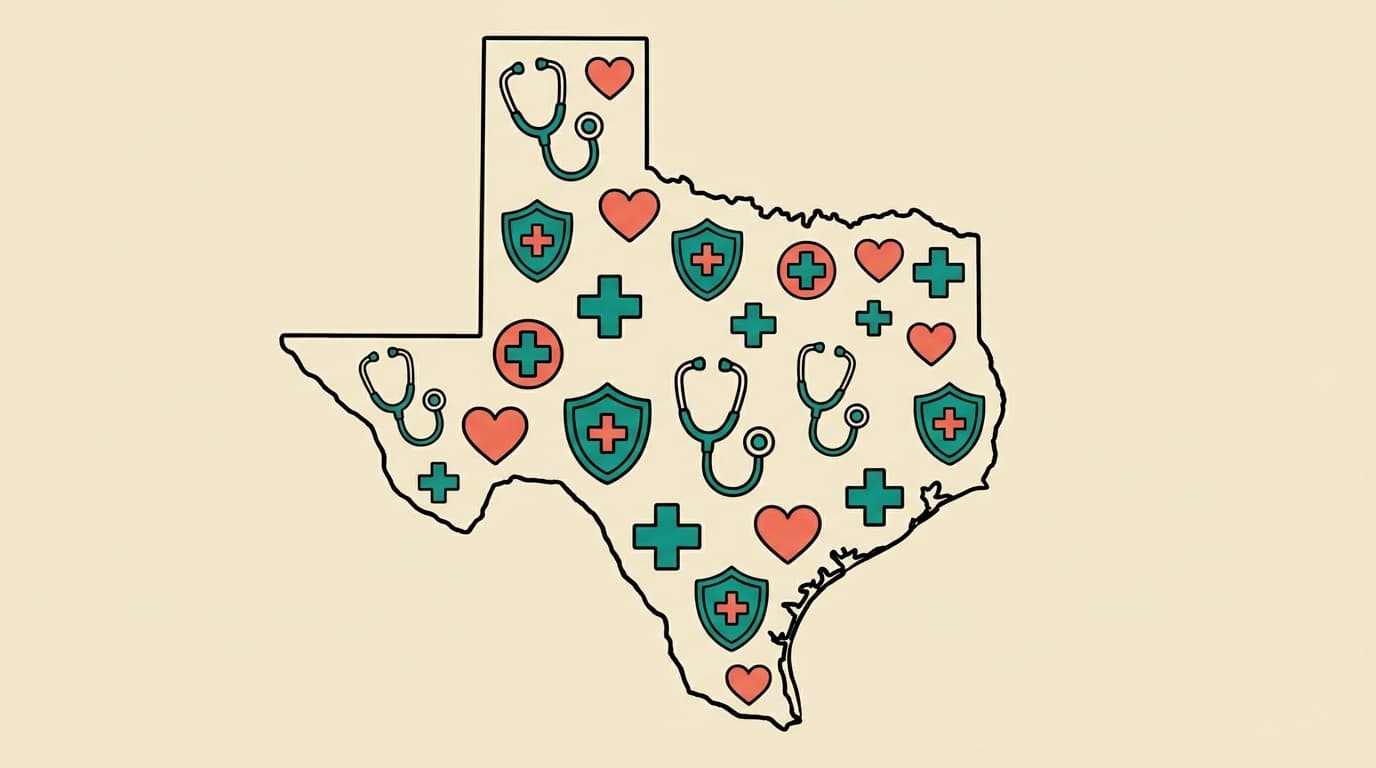 Texas state outline with health icons