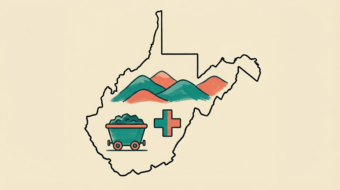 West Virginia state outline with health icons