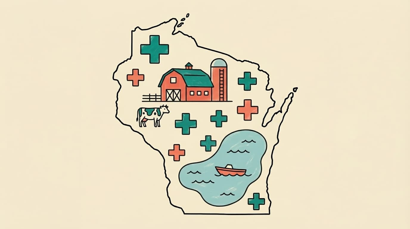 Wisconsin state outline with health icons