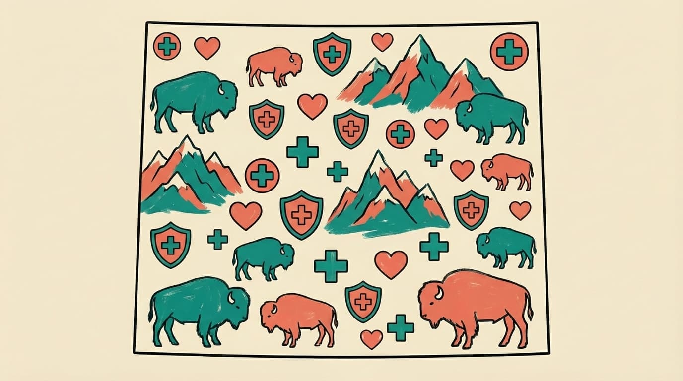 Wyoming state outline with health icons