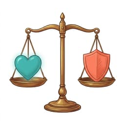 Balanced scales with heart and shield